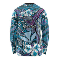 Personalised Hawaii Tribal Humpback Whale Long Sleeve Shirt Polu Hibiscus Seamless Pattern