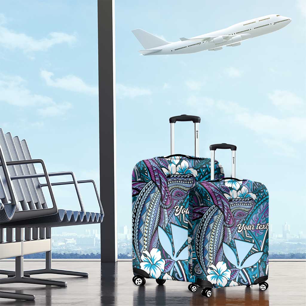 Personalised Hawaii Tribal Humpback Whale Luggage Cover Polu Hibiscus Seamless Pattern