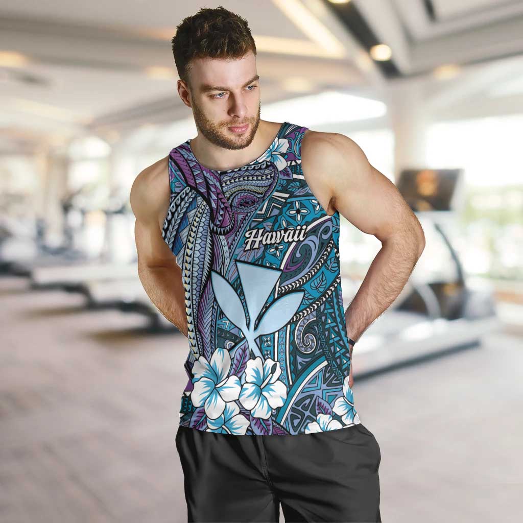 Personalised Hawaii Tribal Humpback Whale Men Tank Top Polu Hibiscus Seamless Pattern