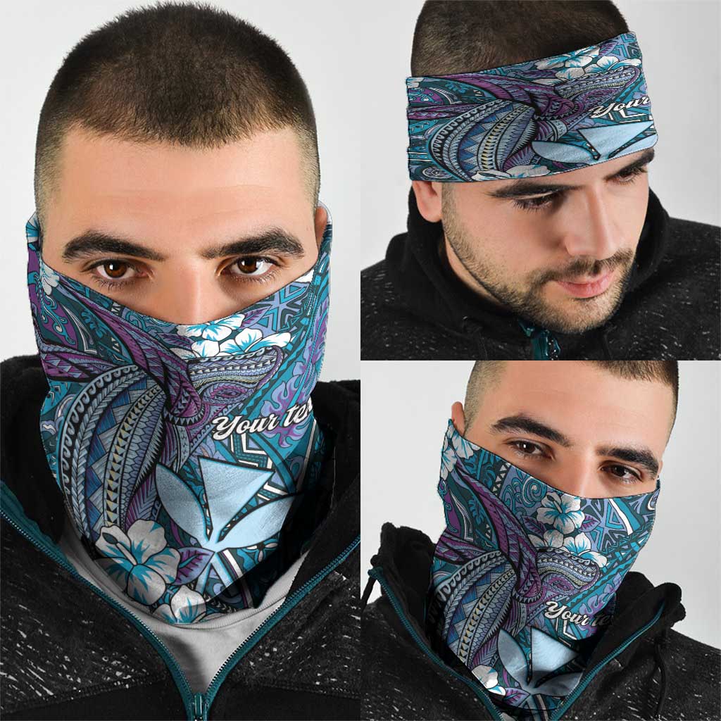 Personalised Hawaii Tribal Humpback Whale Neck Gaiter Polu Hibiscus Seamless Pattern
