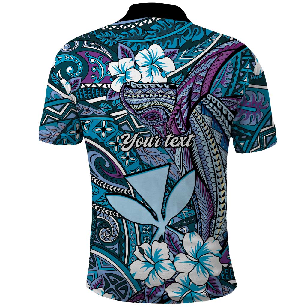 Personalised Hawaii Tribal Humpback Whale Polo Shirt Polu Hibiscus Seamless Pattern