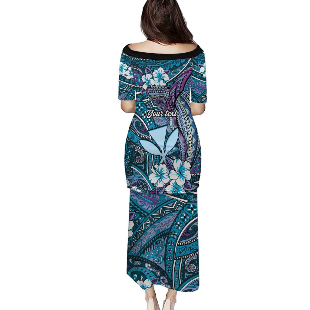 Personalised Hawaii Tribal Humpback Whale Puletasi Polu Hibiscus Seamless Pattern