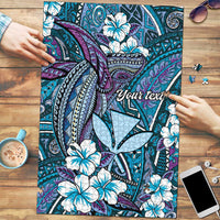Personalised Hawaii Tribal Humpback Whale Puzzle Polu Hibiscus Seamless Pattern