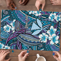 Personalised Hawaii Tribal Humpback Whale Puzzle Polu Hibiscus Seamless Pattern
