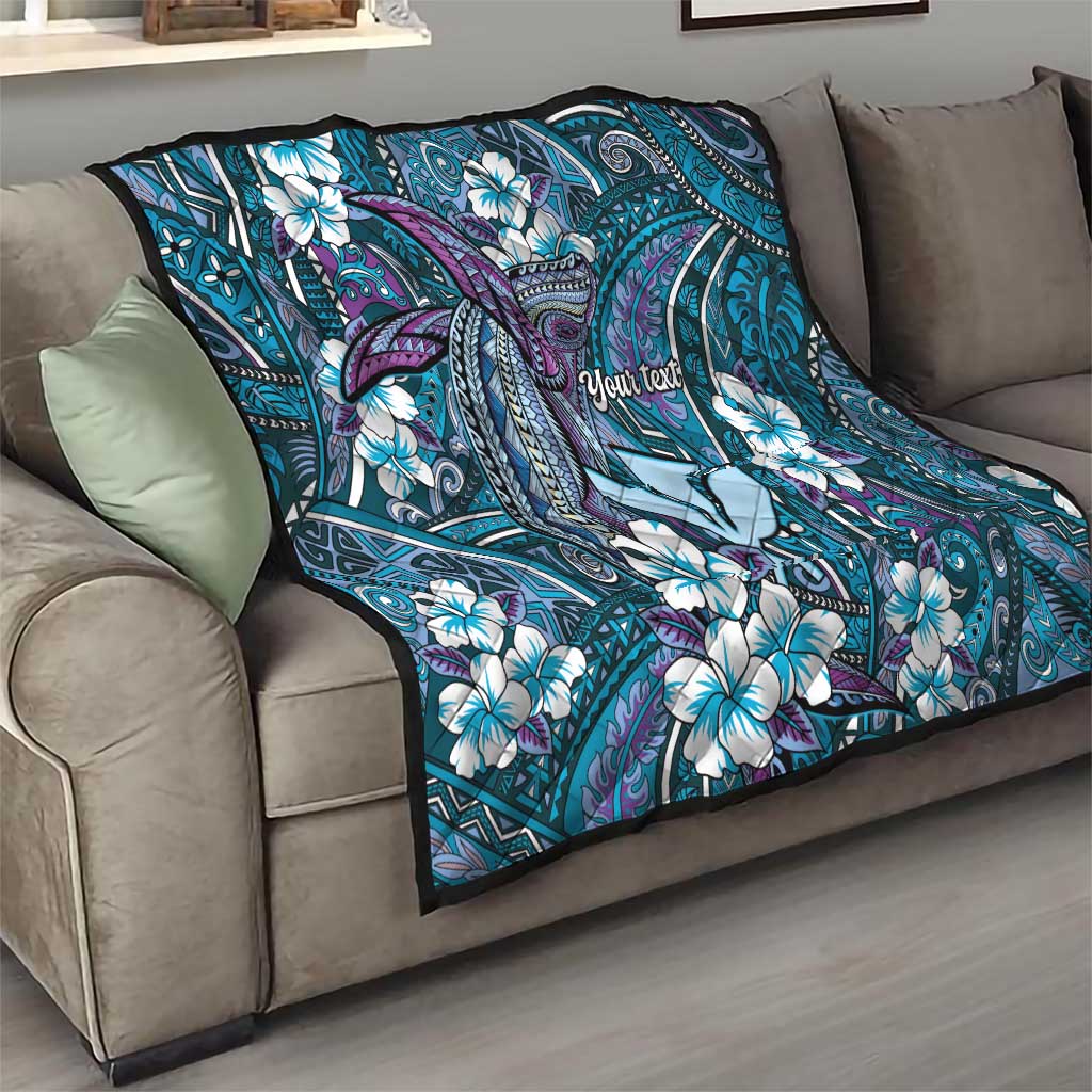 Personalised Hawaii Tribal Humpback Whale Quilt Polu Hibiscus Seamless Pattern