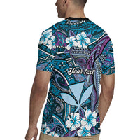 Personalised Hawaii Tribal Humpback Whale Rugby Jersey Polu Hibiscus Seamless Pattern