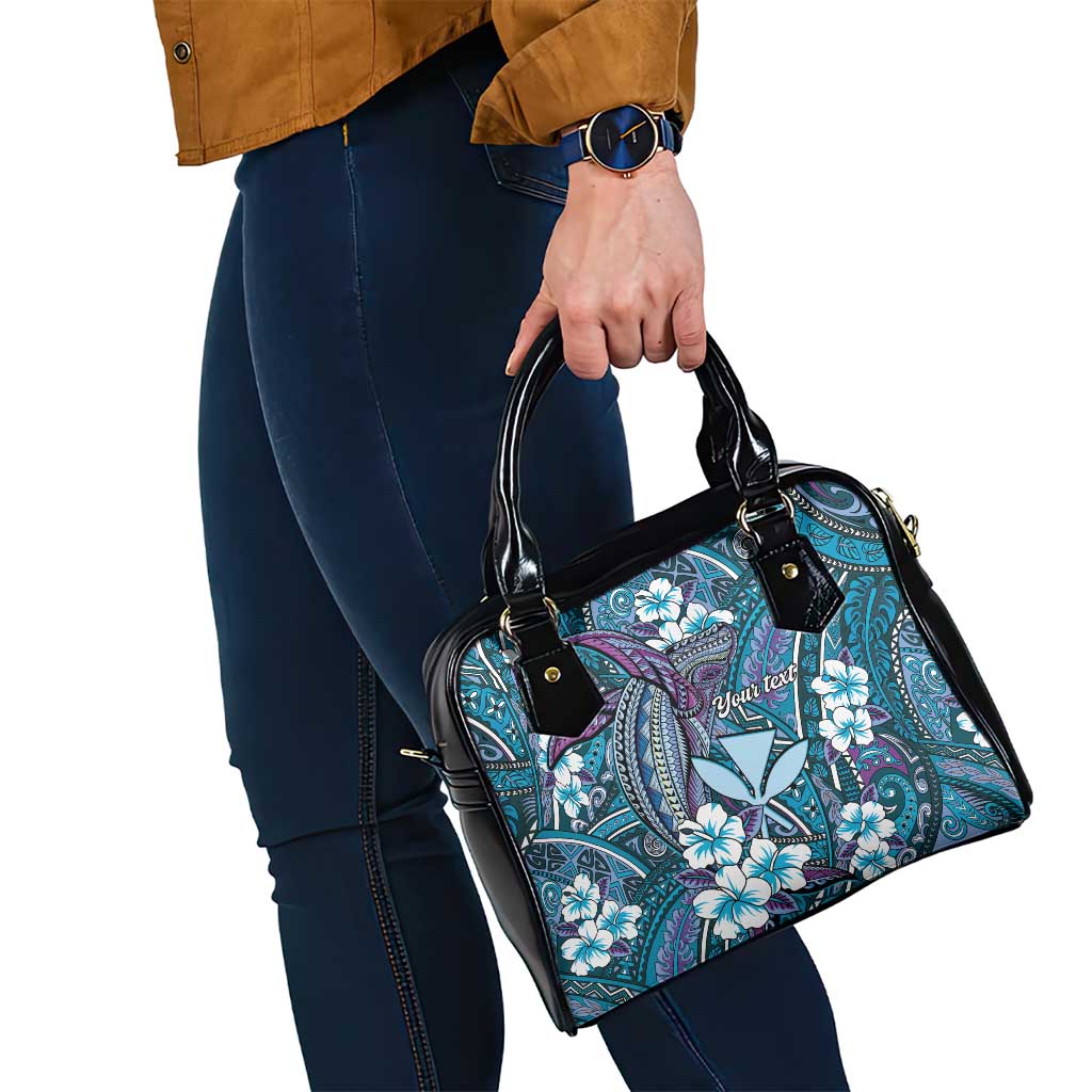 Personalised Hawaii Tribal Humpback Whale Shoulder Handbag Polu Hibiscus Seamless Pattern