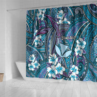 Personalised Hawaii Tribal Humpback Whale Shower Curtain Polu Hibiscus Seamless Pattern