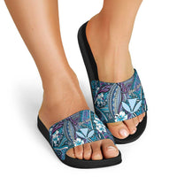 Personalised Hawaii Tribal Humpback Whale Slide Sandals Polu Hibiscus Seamless Pattern
