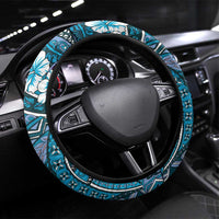 Hawaii Tribal Humpback Whale Steering Wheel Cover Polu Hibiscus Seamless Pattern