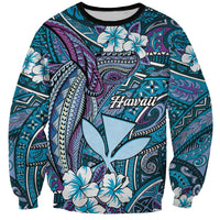 Personalised Hawaii Tribal Humpback Whale Sweatshirt Polu Hibiscus Seamless Pattern