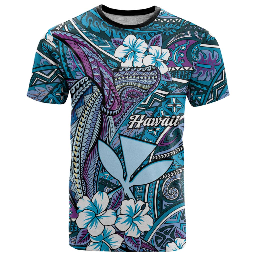 Personalised Hawaii Tribal Humpback Whale T Shirt Polu Hibiscus Seamless Pattern