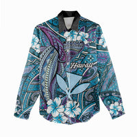 Personalised Hawaii Tribal Humpback Whale Women Casual Shirt Polu Hibiscus Seamless Pattern