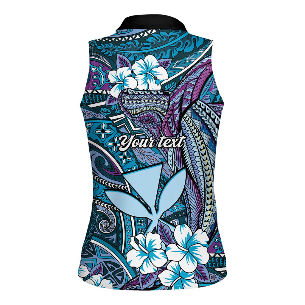 Personalised Hawaii Tribal Humpback Whale Women Sleeveless Polo Shirt Polu Hibiscus Seamless Pattern