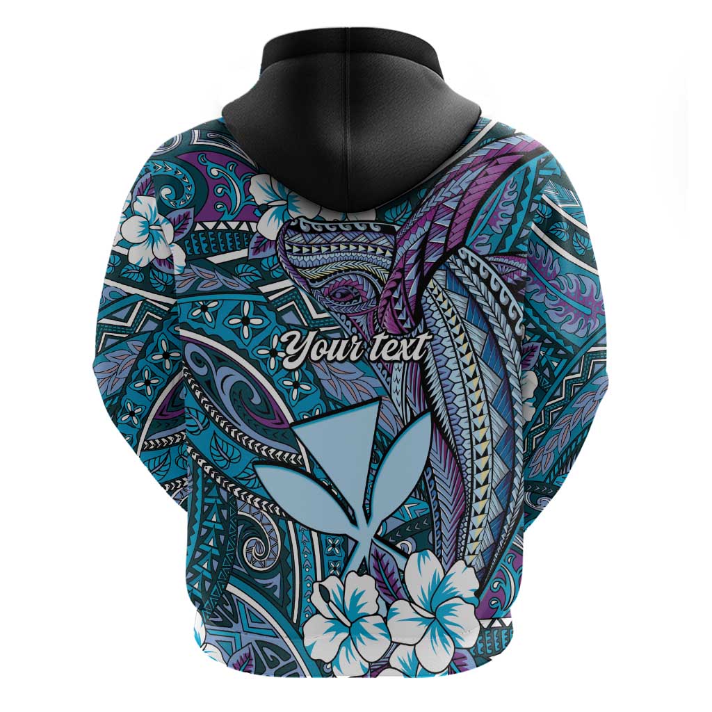 Personalised Hawaii Tribal Humpback Whale Zip Hoodie Polu Hibiscus Seamless Pattern