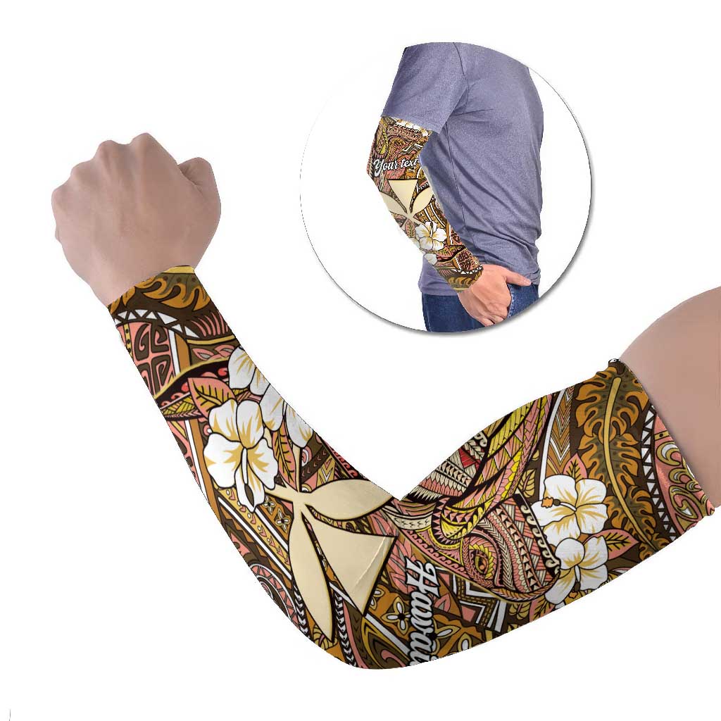 Personalised Hawaii Tribal Humpback Whale Arm Sleeves Melemele Hibiscus Seamless Pattern