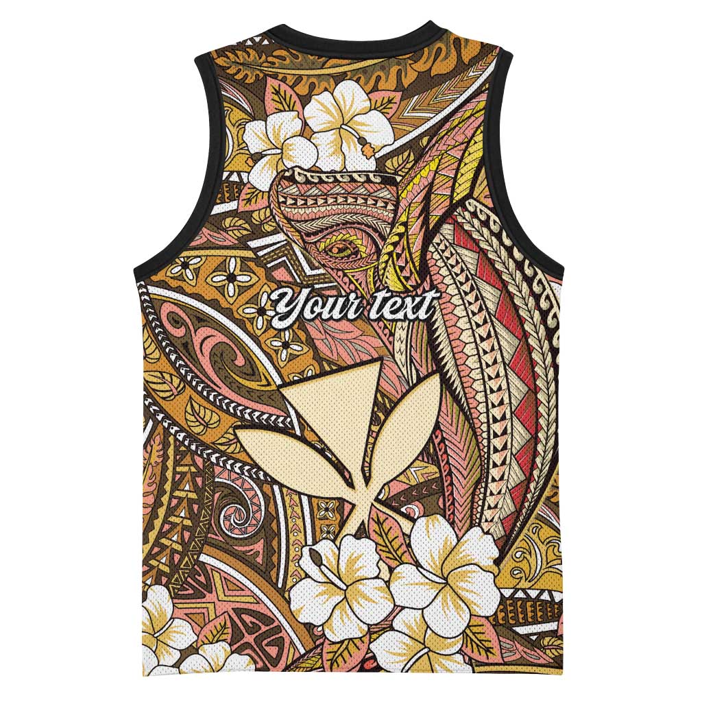 Personalised Hawaii Tribal Humpback Whale Basketball Jersey Melemele Hibiscus Seamless Pattern