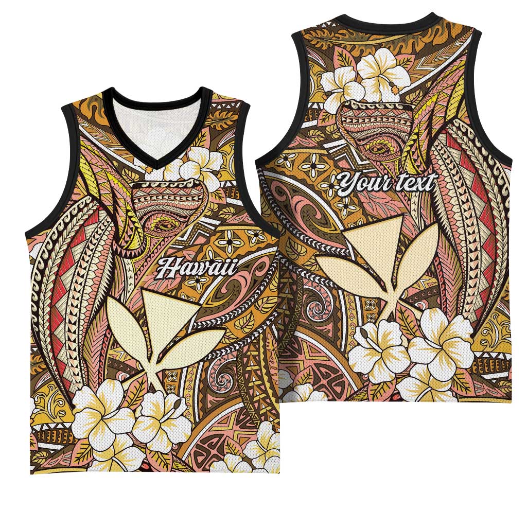 Personalised Hawaii Tribal Humpback Whale Basketball Jersey Melemele Hibiscus Seamless Pattern