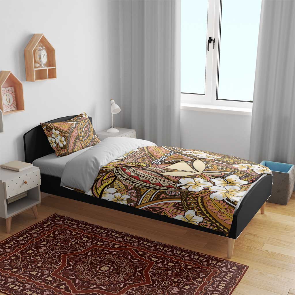 Personalised Hawaii Tribal Humpback Whale Bedding Set Melemele Hibiscus Seamless Pattern