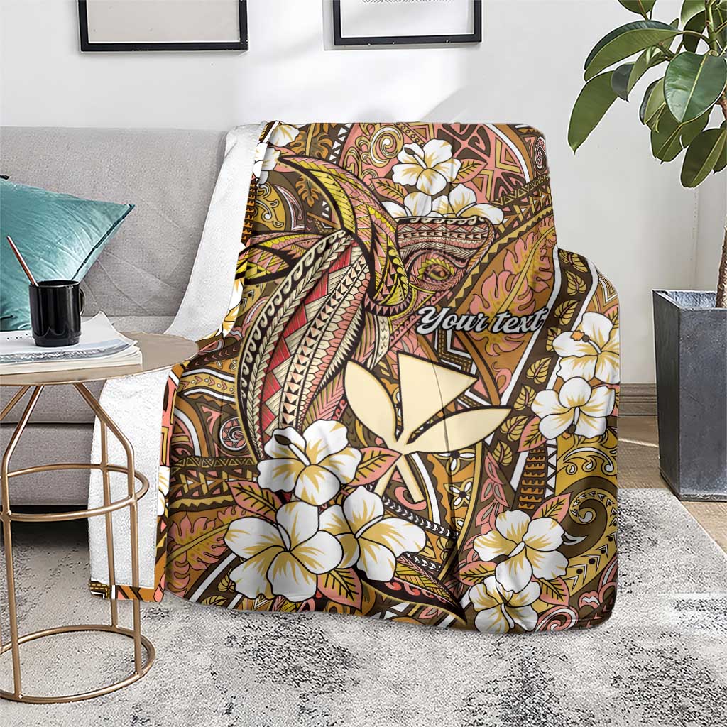 Personalised Hawaii Tribal Humpback Whale Blanket Melemele Hibiscus Seamless Pattern