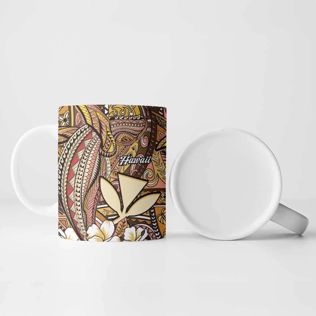 Personalised Hawaii Tribal Humpback Whale Ceramic Mug Melemele Hibiscus Seamless Pattern