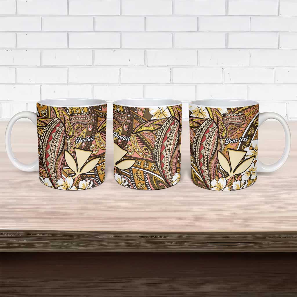 Personalised Hawaii Tribal Humpback Whale Ceramic Mug Melemele Hibiscus Seamless Pattern