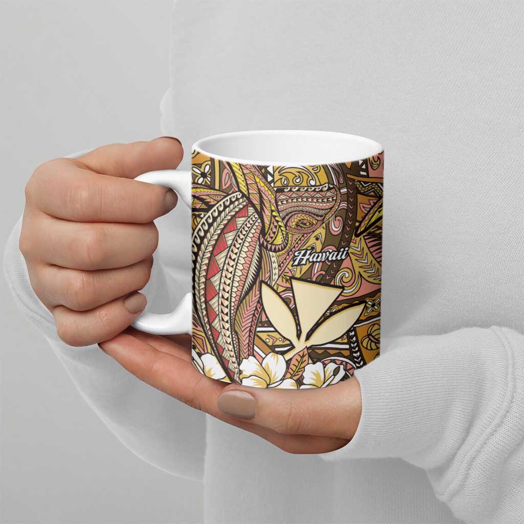 Personalised Hawaii Tribal Humpback Whale Ceramic Mug Melemele Hibiscus Seamless Pattern
