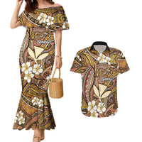 Personalised Hawaii Tribal Humpback Whale Couples Matching Mermaid Dress and Hawaiian Shirt Melemele Hibiscus Seamless Pattern
