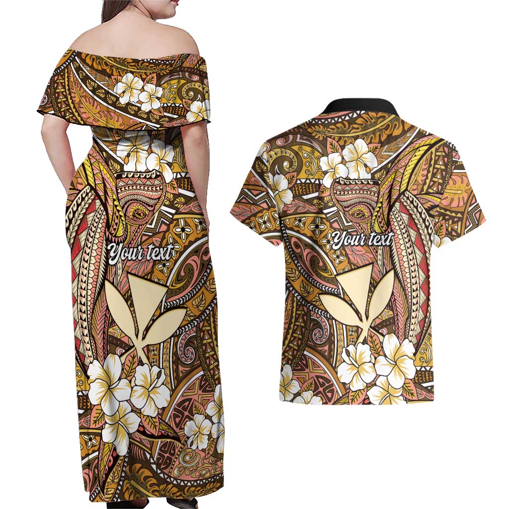 Personalised Hawaii Tribal Humpback Whale Couples Matching Off Shoulder Maxi Dress and Hawaiian Shirt Melemele Hibiscus Seamless Pattern LT9 - Polynesian Pride