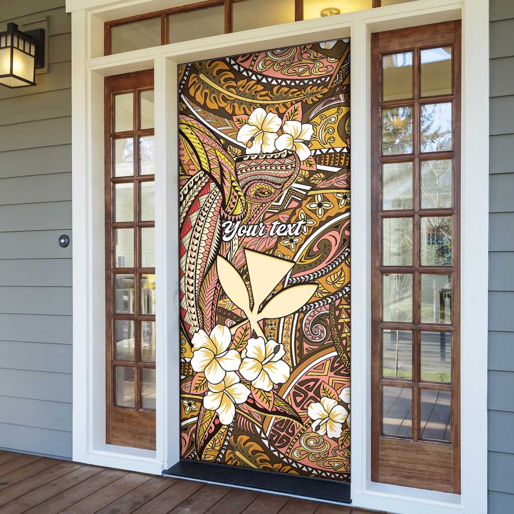Personalised Hawaii Tribal Humpback Whale Door Cover Melemele Hibiscus Seamless Pattern