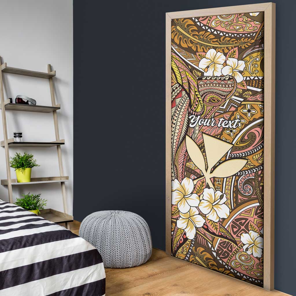 Personalised Hawaii Tribal Humpback Whale Door Cover Melemele Hibiscus Seamless Pattern