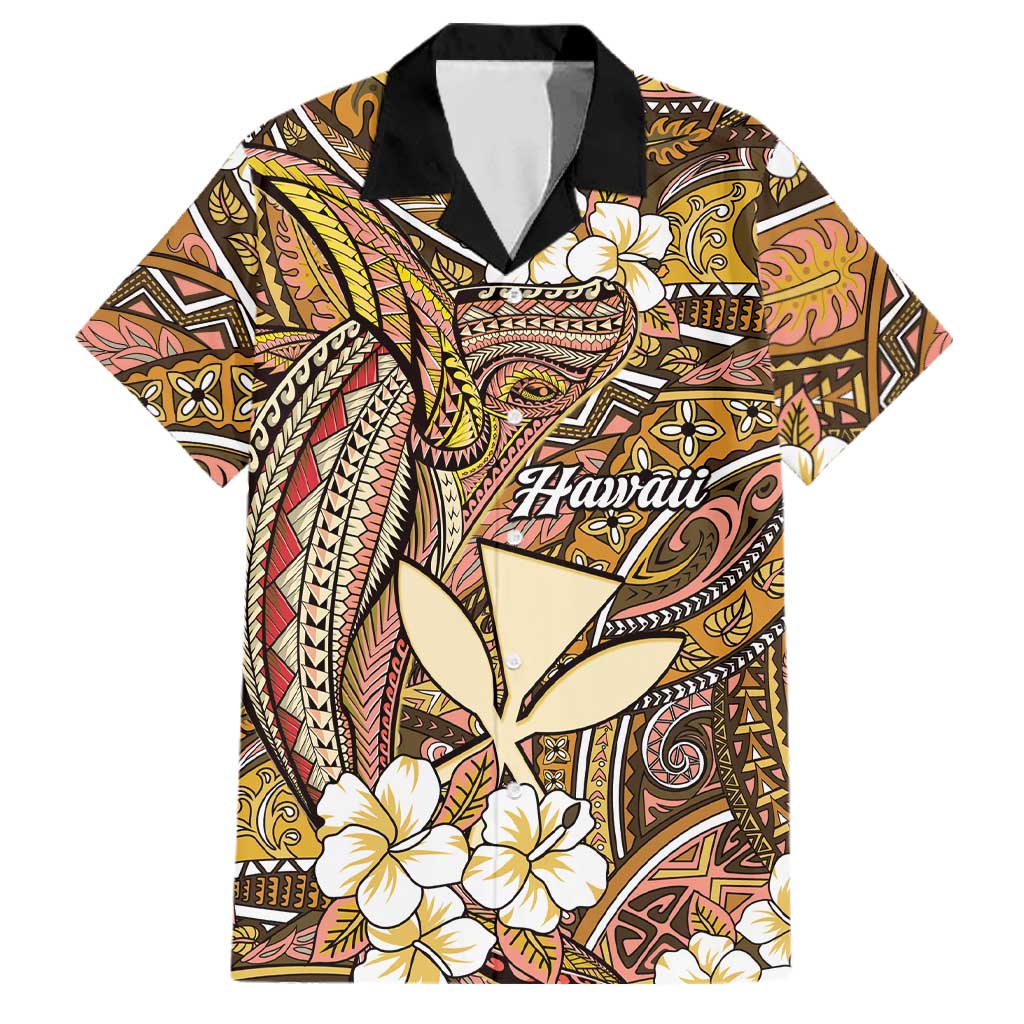 Personalised Hawaii Tribal Humpback Whale Family Matching Off The Shoulder Long Sleeve Dress and Hawaiian Shirt Melemele Hibiscus Seamless Pattern LT9 Dad's Shirt - Short Sleeve Gold - Polynesian Pride