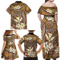 Personalised Hawaii Tribal Humpback Whale Family Matching Off Shoulder Maxi Dress and Hawaiian Shirt Melemele Hibiscus Seamless Pattern LT9 - Polynesian Pride