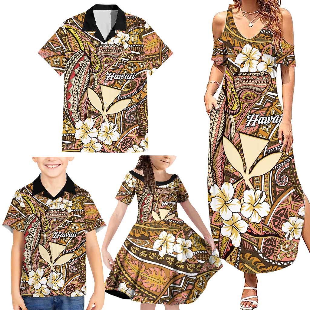 Personalised Hawaii Tribal Humpback Whale Family Matching Summer Maxi Dress and Hawaiian Shirt Melemele Hibiscus Seamless Pattern LT9 - Polynesian Pride