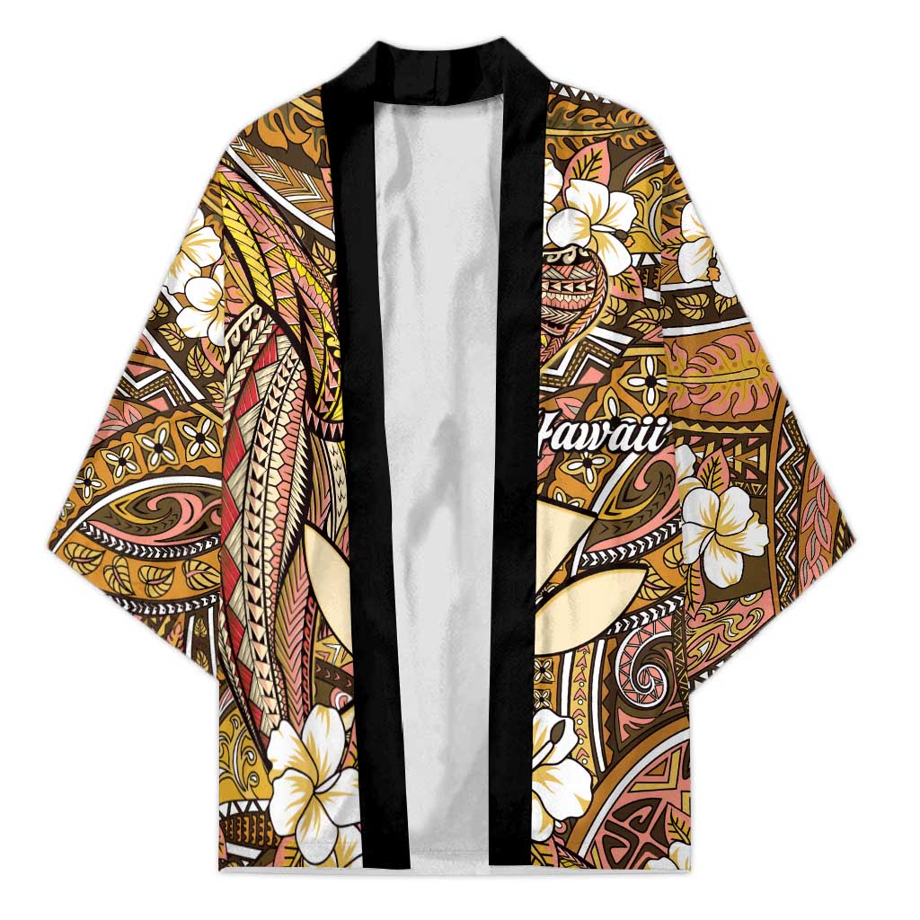 Personalised Hawaii Tribal Humpback Whale Kimono Melemele Hibiscus Seamless Pattern