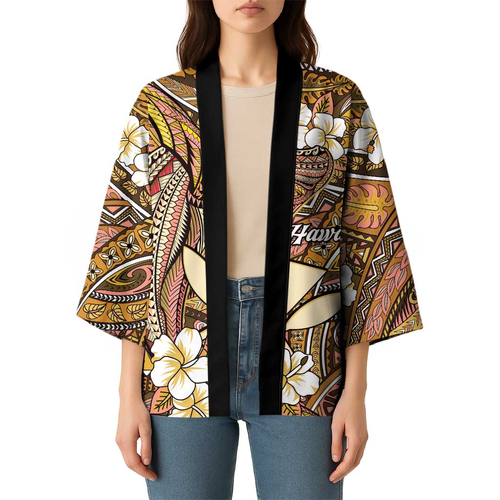 Personalised Hawaii Tribal Humpback Whale Kimono Melemele Hibiscus Seamless Pattern
