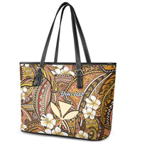 Personalised Hawaii Tribal Humpback Whale Leather Tote Bag Melemele Hibiscus Seamless Pattern