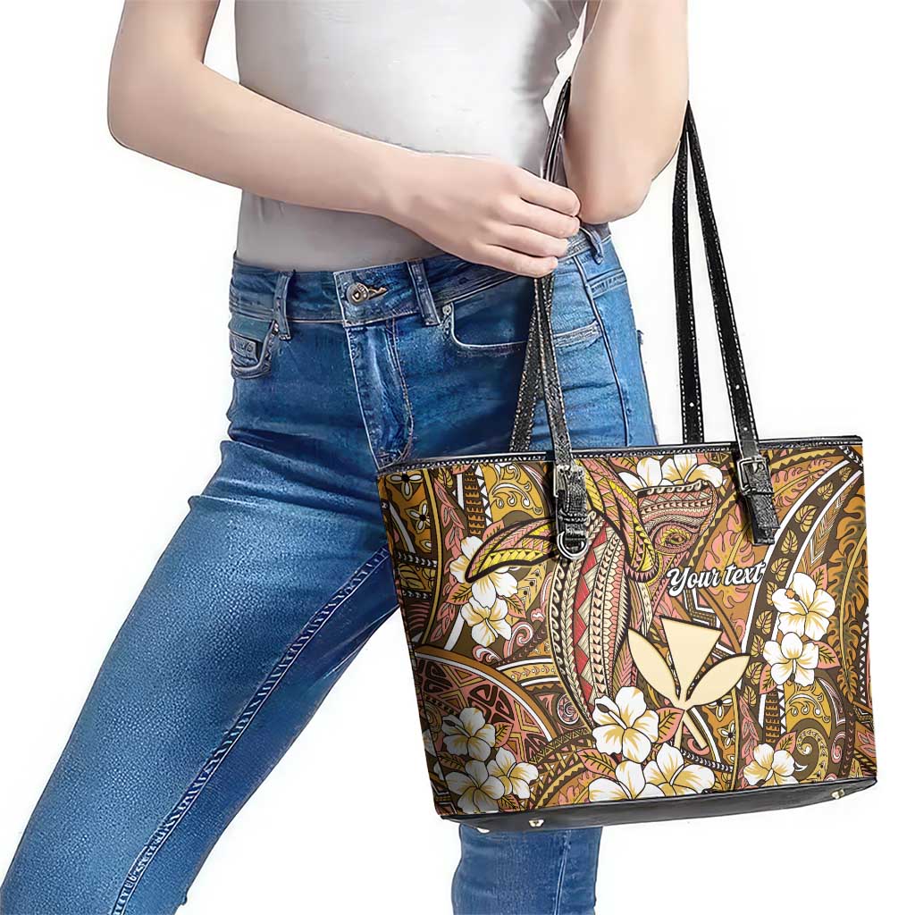 Personalised Hawaii Tribal Humpback Whale Leather Tote Bag Melemele Hibiscus Seamless Pattern
