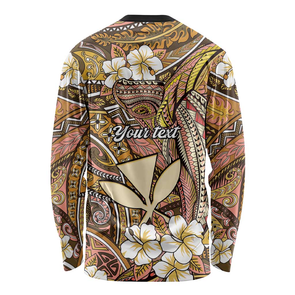 Personalised Hawaii Tribal Humpback Whale Long Sleeve Shirt Melemele Hibiscus Seamless Pattern