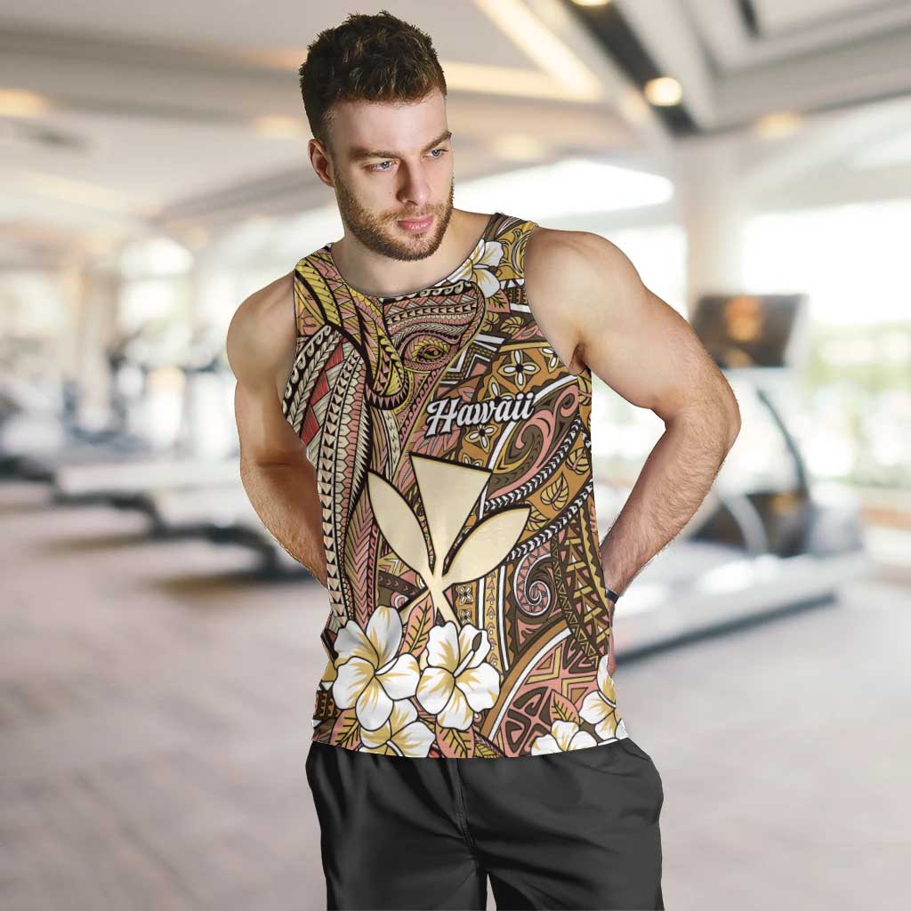 Personalised Hawaii Tribal Humpback Whale Men Tank Top Melemele Hibiscus Seamless Pattern