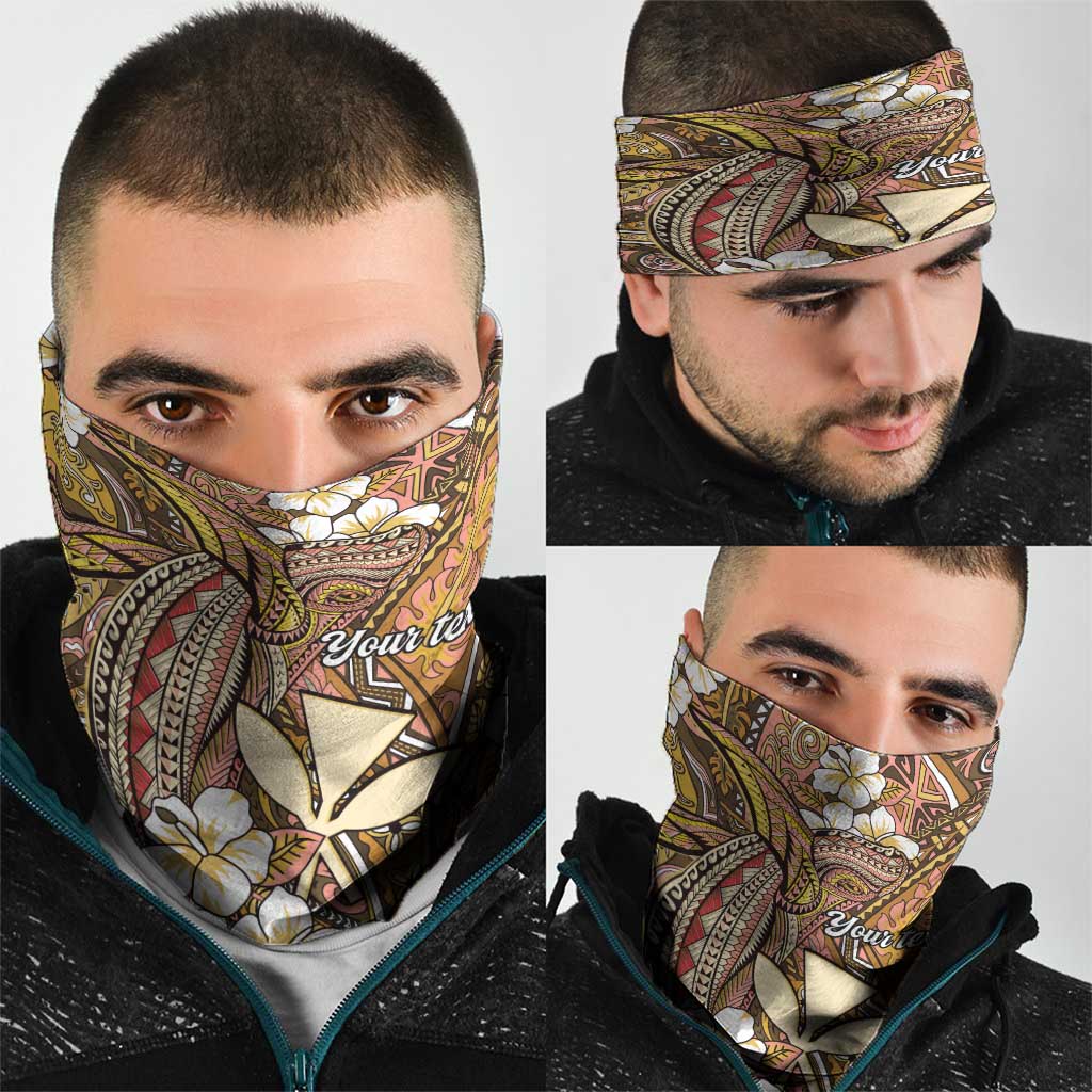 Personalised Hawaii Tribal Humpback Whale Neck Gaiter Melemele Hibiscus Seamless Pattern