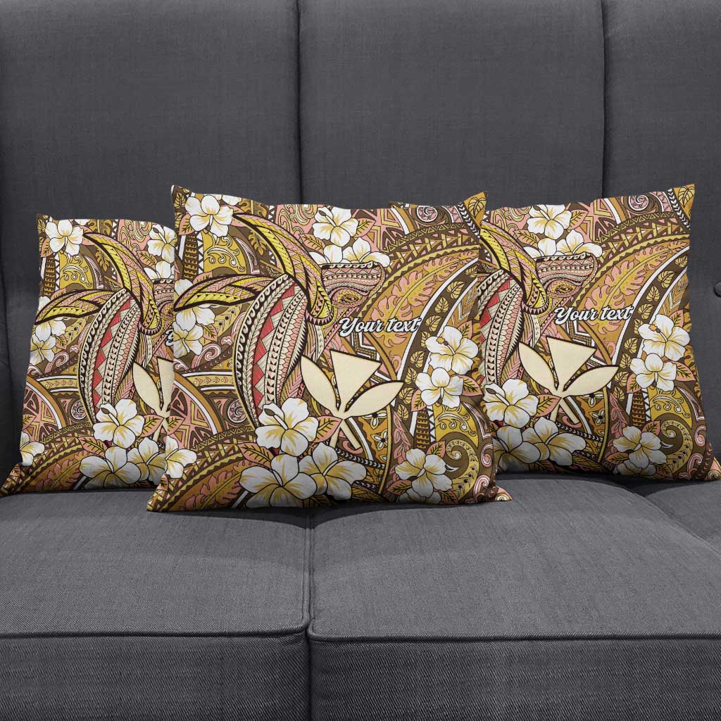 Personalised Hawaii Tribal Humpback Whale Pillow Cover Melemele Hibiscus Seamless Pattern