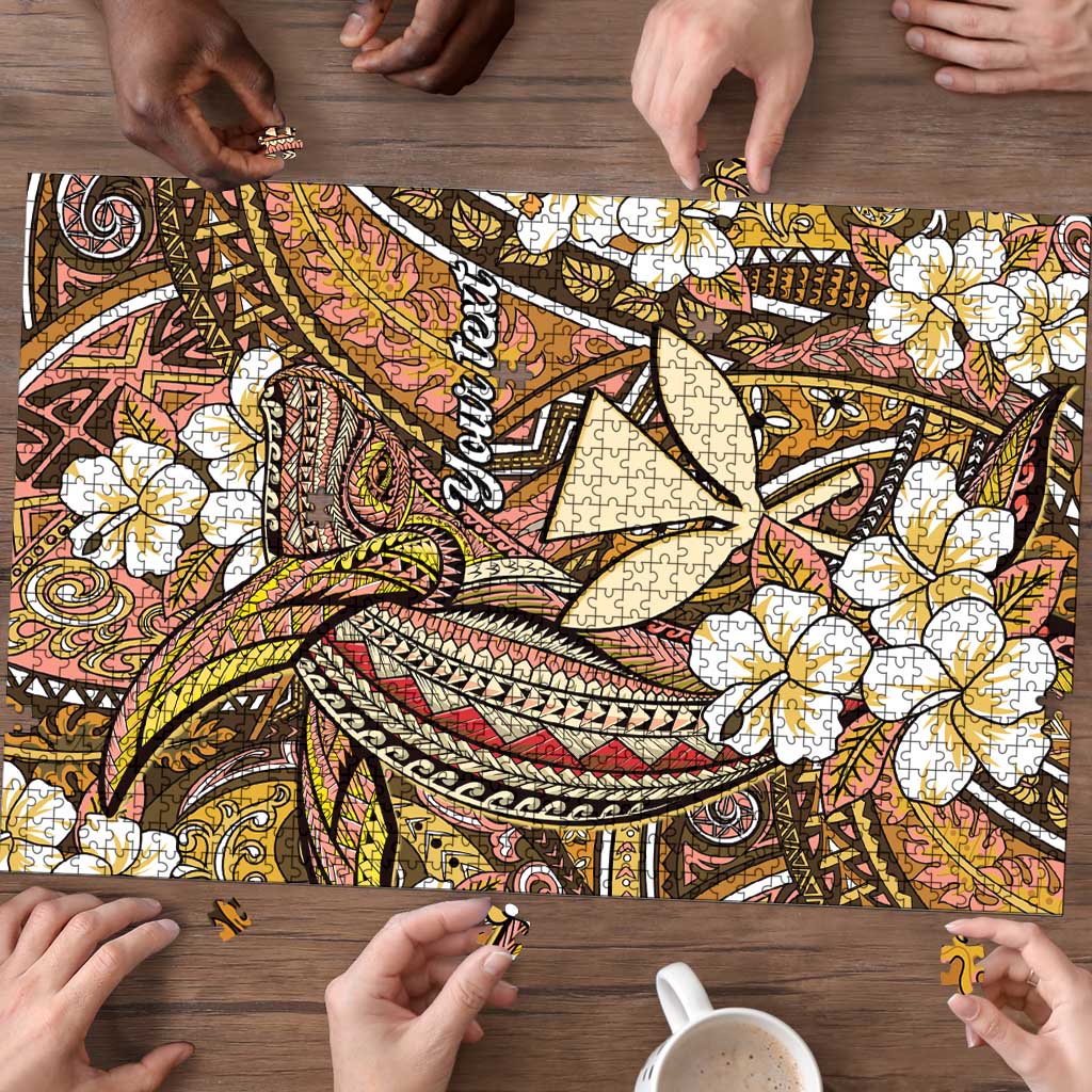Personalised Hawaii Tribal Humpback Whale Puzzle Melemele Hibiscus Seamless Pattern