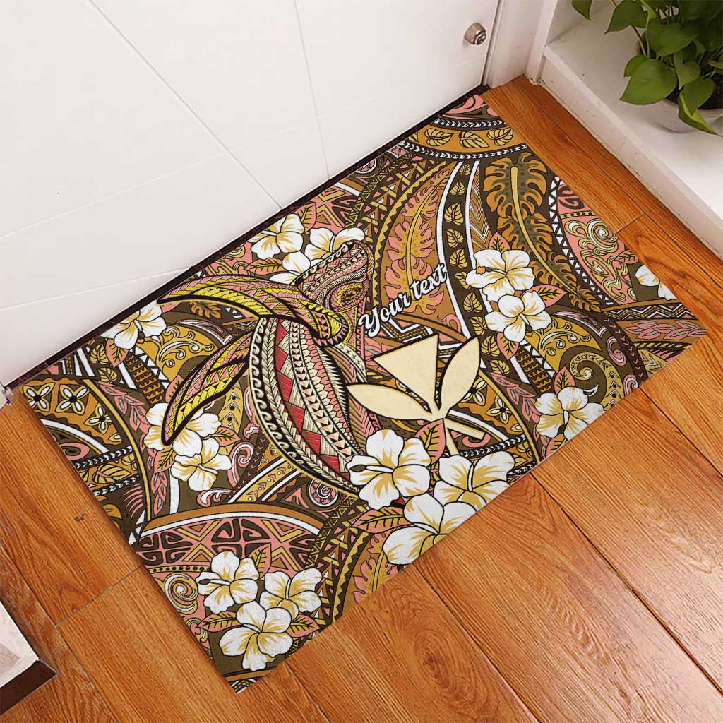 Personalised Hawaii Tribal Humpback Whale Rubber Doormat Melemele Hibiscus Seamless Pattern