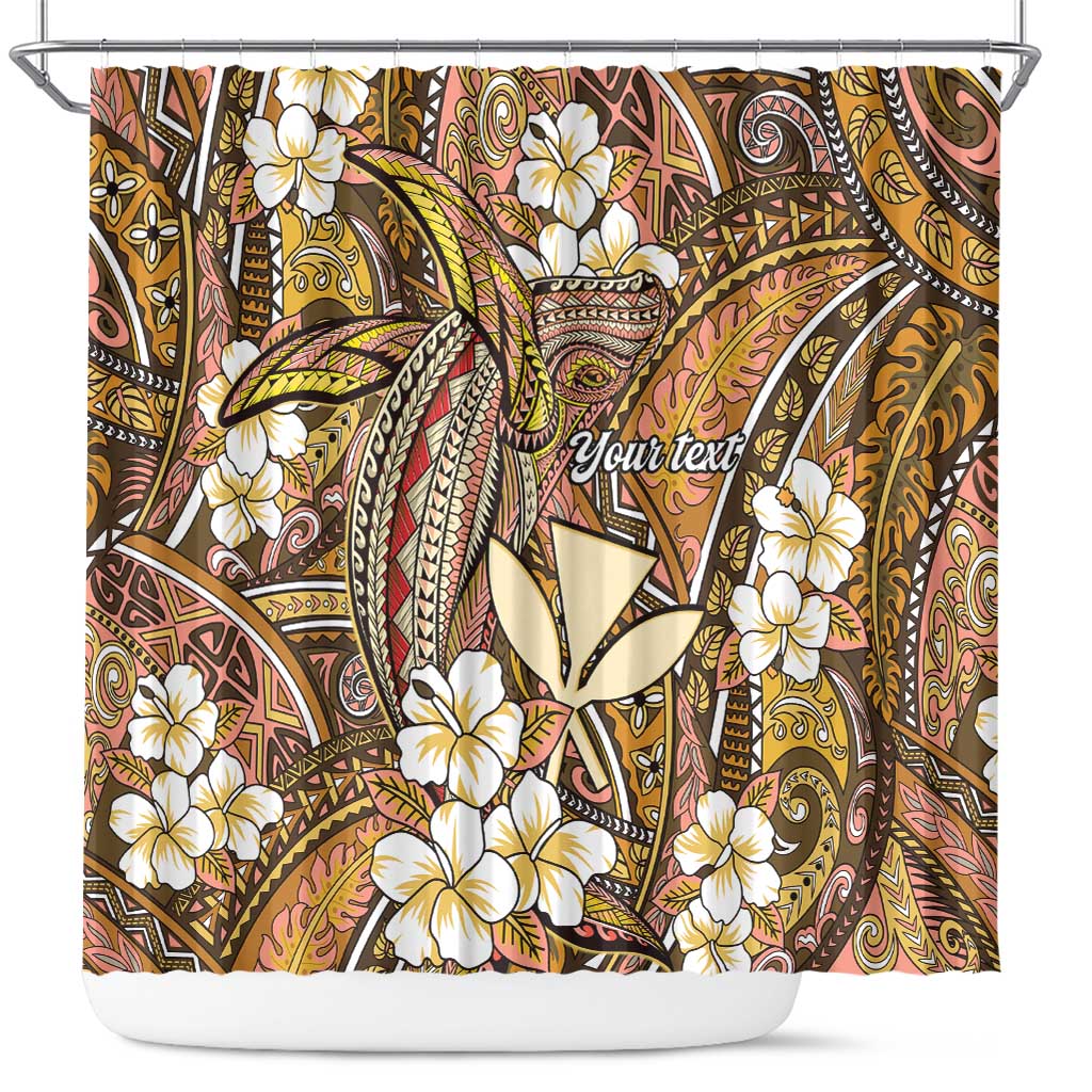 Personalised Hawaii Tribal Humpback Whale Shower Curtain Melemele Hibiscus Seamless Pattern