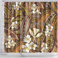 Personalised Hawaii Tribal Humpback Whale Shower Curtain Melemele Hibiscus Seamless Pattern