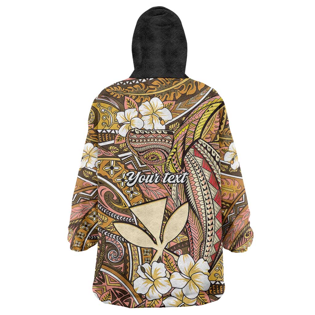 Personalised Hawaii Tribal Humpback Whale Wearable Blanket Hoodie Melemele Hibiscus Seamless Pattern