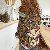 Personalised Hawaii Tribal Humpback Whale Women Casual Shirt Melemele Hibiscus Seamless Pattern