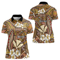 Personalised Hawaii Tribal Humpback Whale Women Polo Shirt Melemele Hibiscus Seamless Pattern