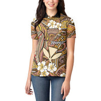 Personalised Hawaii Tribal Humpback Whale Women Polo Shirt Melemele Hibiscus Seamless Pattern